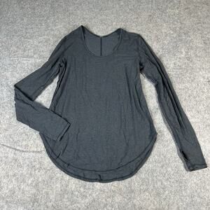 Lululemon Shirt Womens 8 Rounded Neck Dark Gray Thumbholes Athletisure